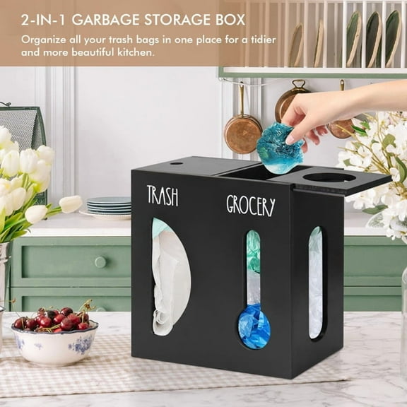 2 in 1 Grocery Bag Holder Trash Dispenser, Wood Holder, Garbage Wall Mount,for Plastic Bags A