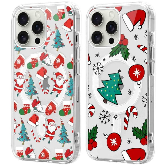 Funda MagSafe navideña transparente Yomjew para iPhone 15 Pro Max de 6.7 pulgadas, paquete de 2