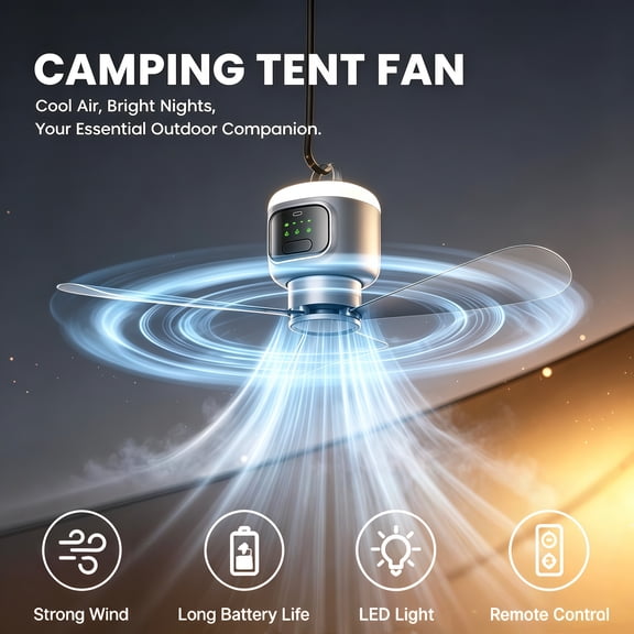 Outdoor Camping Fan with 3-Speed Adjustment & Lighting