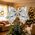 thumbnail image 3 of 1pcs Christmas Tree Topper Ornament,Metal Spring Base Glitter Bow Christmas Tree Toppers,Xmas Hanging Ornament for Holiday Party Indoor Outdoor Wreath Stairs Decoration,11.81x13.78 inch(Z5-Silver), 3 of 5