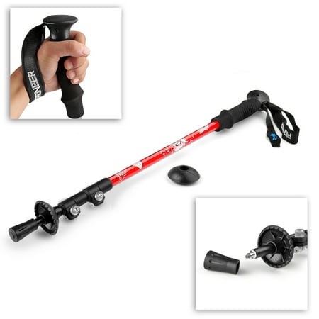 Trekking Pole Stick Alpenstock (Red) - 3 Section Retractable 24