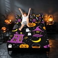 thumbnail image 3 of Homewish Halloween Ghost Pumpkin Bed Sheets, Cartoon Haunted House Moon Full Size Sheets, Black Purple Orange Yellow, 4 Pieces (1 Flat Sheet, 1 Fitted Sheet and 2 Pillowcases), 3 of 4