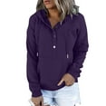 thumbnail image 2 of Borniu Women's 2023 Hooded Sweatshirts Fall Winter Button Collar Drawstring Blouse Hoodies Pullover Casual Solid Long Sleeve V-Neck Tops Shirts with Pockets Clearance Gifts, 2 of 5