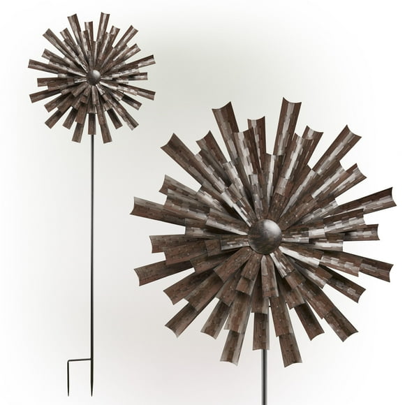 Alpine Corporation MZP588 Alpine 81 Pouces de Haut Décoration de Jardin Extérieure Fleur Cinétique Tourne-Vent, Piquet de Jardin Bronze