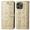 thumbnail image 2 of for iPhone 14 Pro Case, Premium PU Leather Wallet Case [Cat & Dog & Flowers Embossed] Card Slots Kickstand Magnetic Closure Flip Case Cover for iPhone 14 Pro 6.1 inch,Gold, 2 of 4