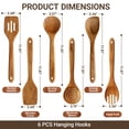 thumbnail image 3 of Kikcoin Wooden Cooking Utensil Set, 6 Pcs Acacia Wood Spoons for Cooking, Kitchen Utensils Set for Nonstick Pots, 6 Hooks Included, Heat Resistant, 3 of 9