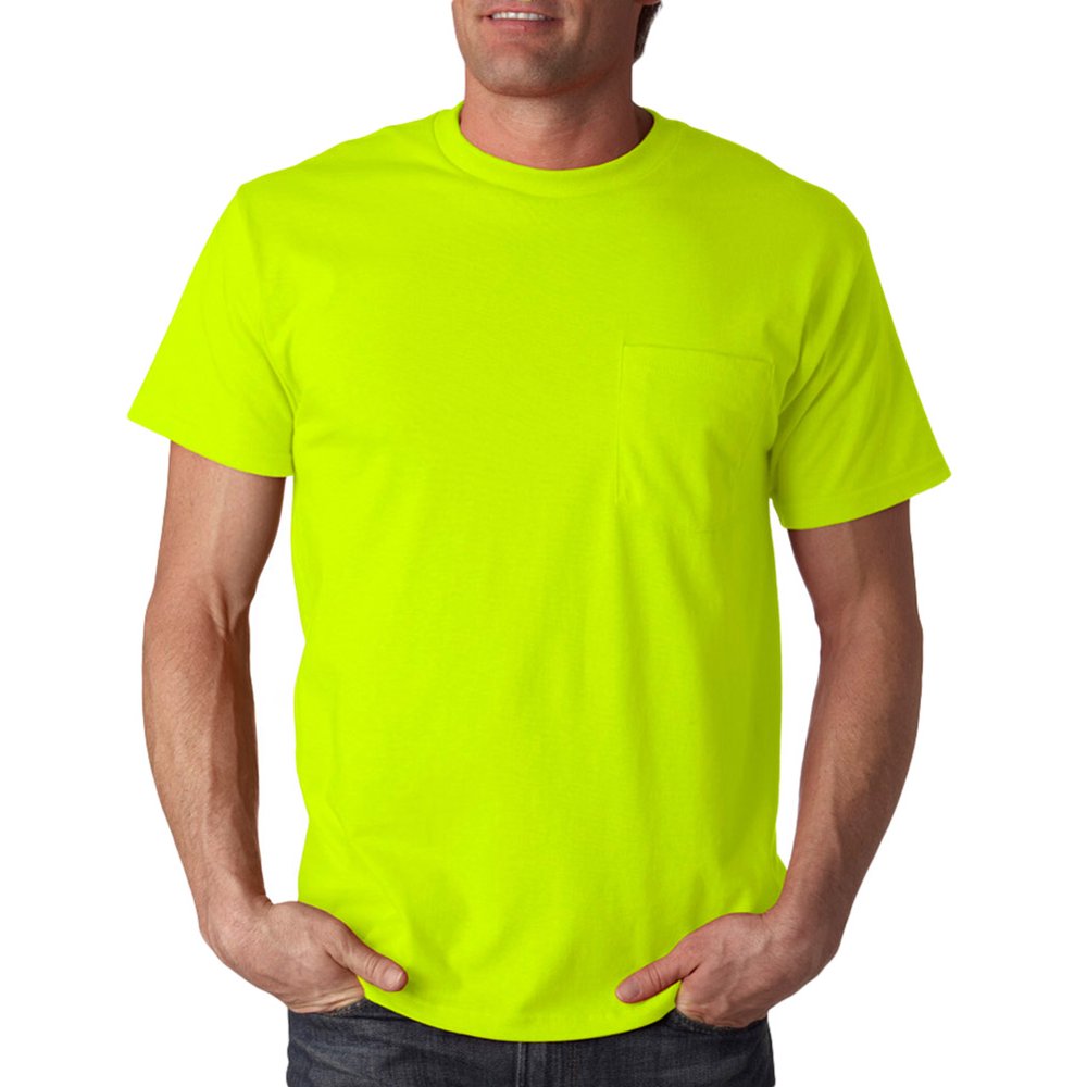Fruit of the Loom - 3930P Cotton Pocket T-Shirt -Safety Green-Medium ...