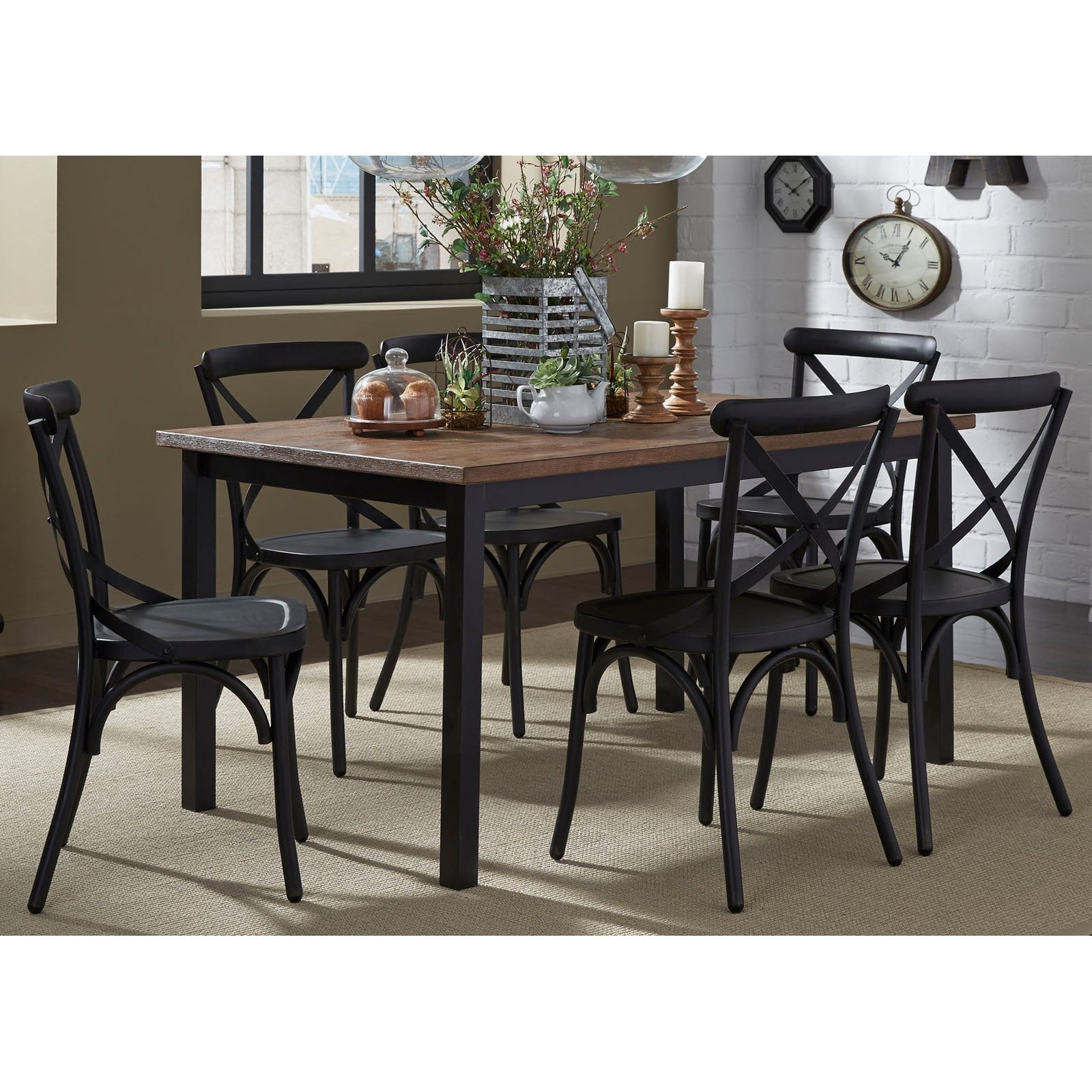 Liberty Furniture Industries Vintage Dining Series 7 Piece X Back Rectangular Table Set