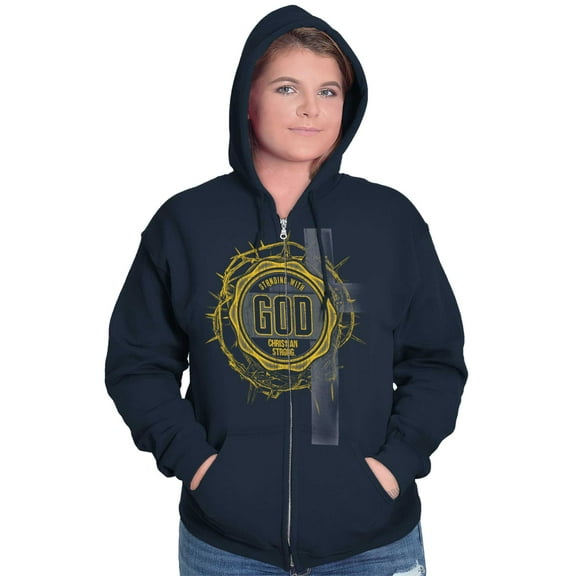 Standing With God Christian Cross Zip Up Hoodie Men's Women's Brisco Brands S