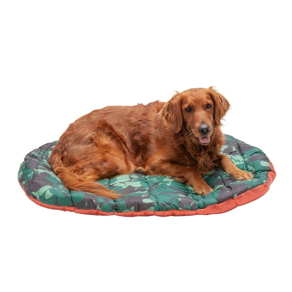 Furhaven Large Dog Bed Trail Pup Travel Pillow Mat w/ Stuff Sack, Washable - Paprika/Camo-Paw, Large Trail Pup Travel Bed Large Travel Bed (Paprika/Camo-Paw)