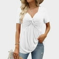 thumbnail image 2 of UJNDER Women's V Neck Short Sleeve Front Knotted Warm Top for Casual Solid Tops and Everyday Outfits White L, 2 of 6