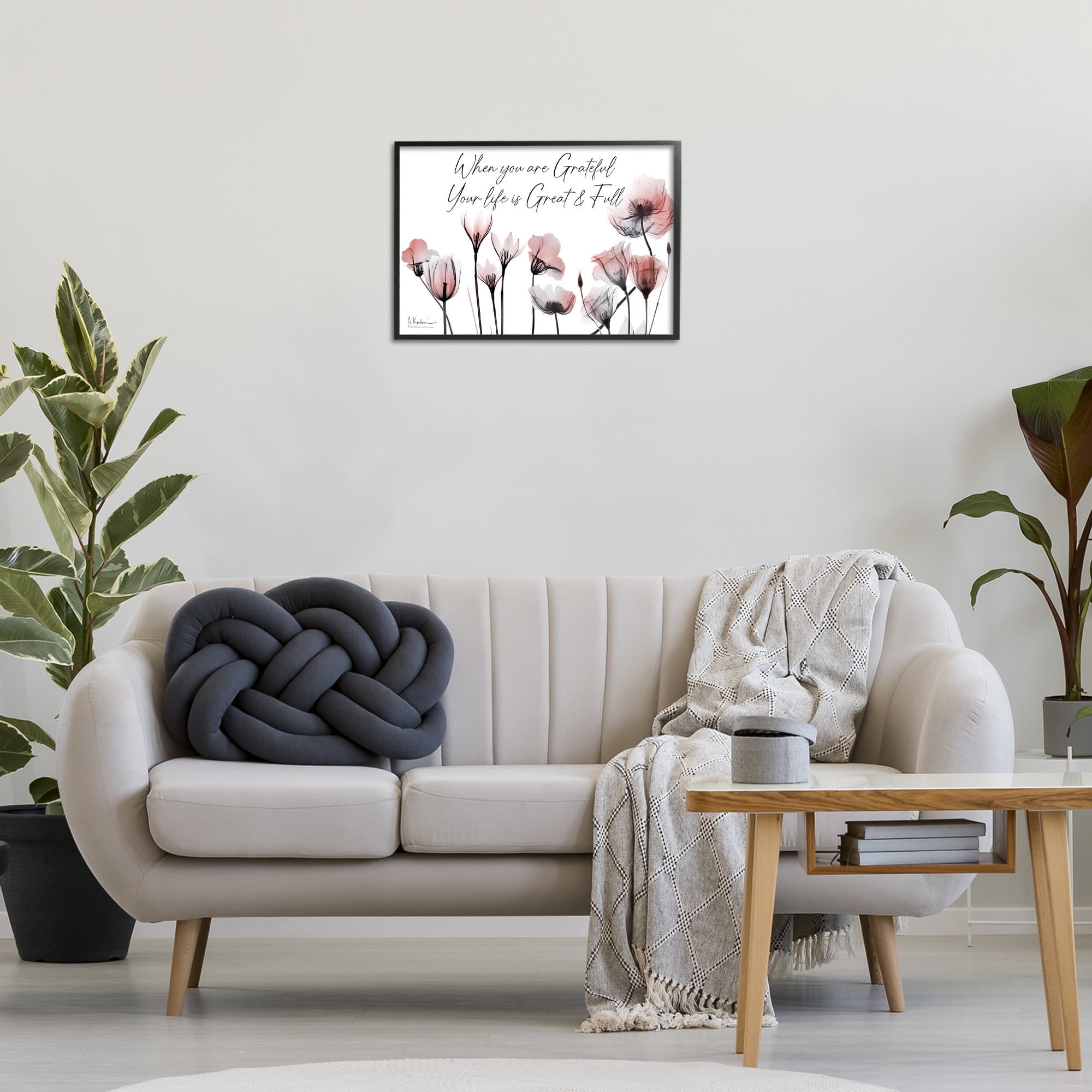 Stupell Industries Grateful Faith Floral Religious Painting Black Framed Art Print Wall Art, 24 x 16