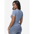 thumbnail image 3 of Women's Short Sleeve Square Neck T Shirt Color Block Slim Fit Summer Basic Tee Tops, 3 of 4