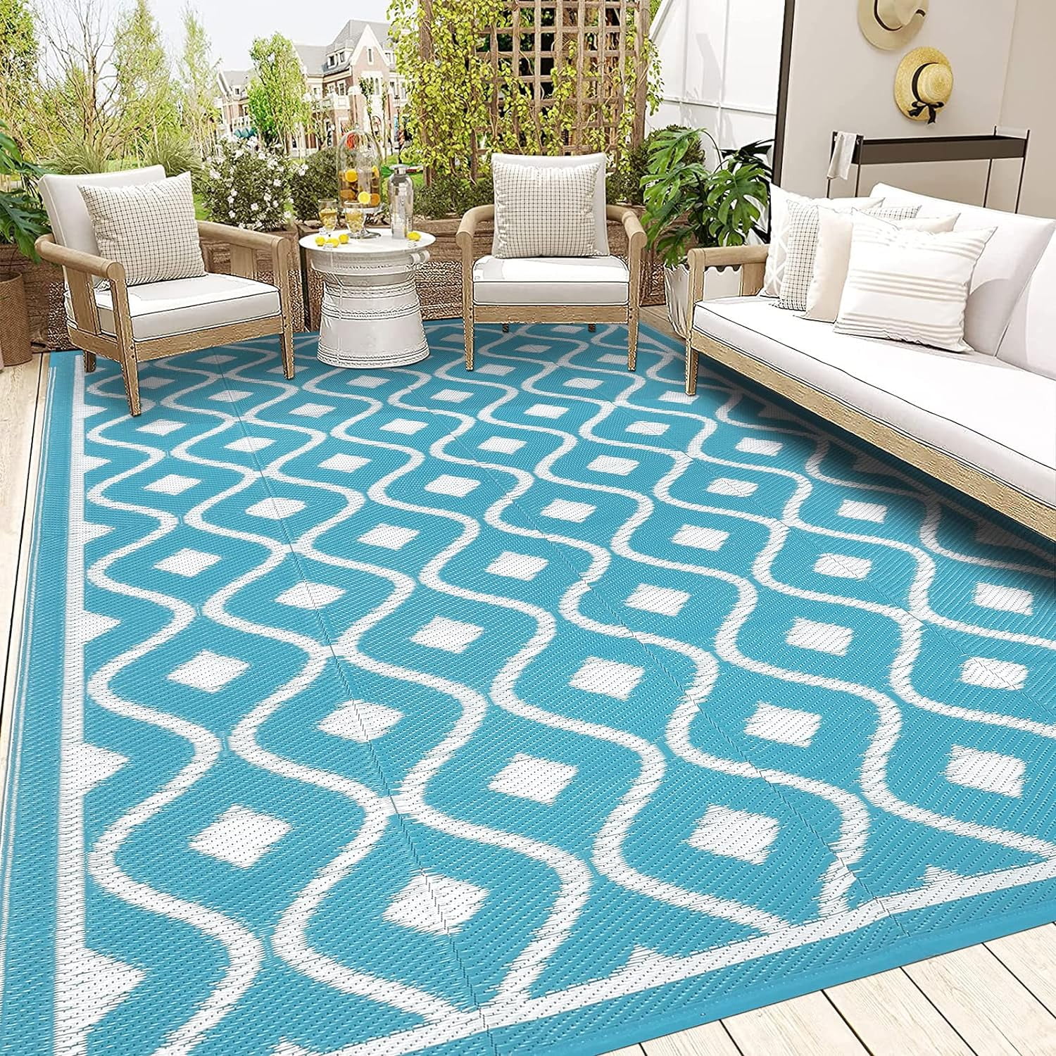 Large Outdoor Carpet for Patio Reuse Motorhome Patio Rugs Foldable Portable  Summer Waterproof PP Tube Woven Beach Floor Mat Blue - AliExpress