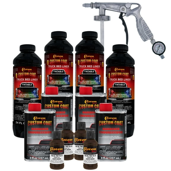 Custom Coat Dakota Brown 1 Gallon Urethane Spray-On Truck Bed Liner Kit with Spray Gun - Easy Mixing, Shake, Shoot It