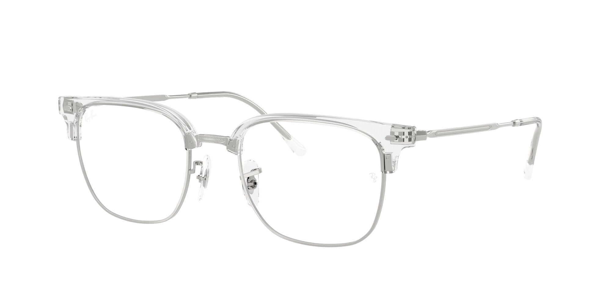 Ray-Ban Unisex Size 51 New Clubmaster Prescription Eyeglasses, Transparent on Silver/Demo Lens