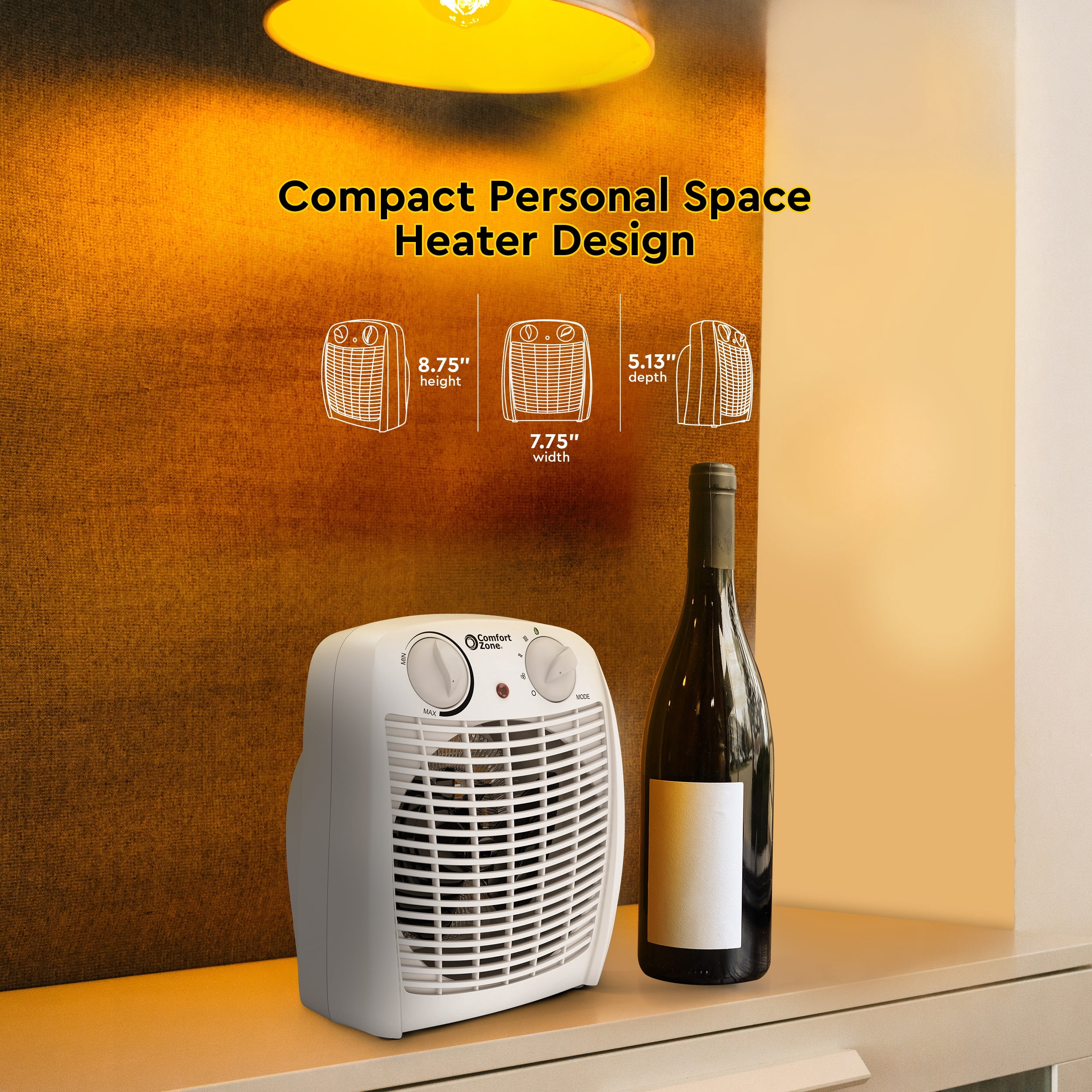 Comfort Zone 750/1,500-Watt Fan-Forced Personal Heater with Adjustable  Thermostat, Overheat Protection, Safety Tip-Over Switch, Energy Save  Features, and Convenient Carry Handle, White - Walmart.com