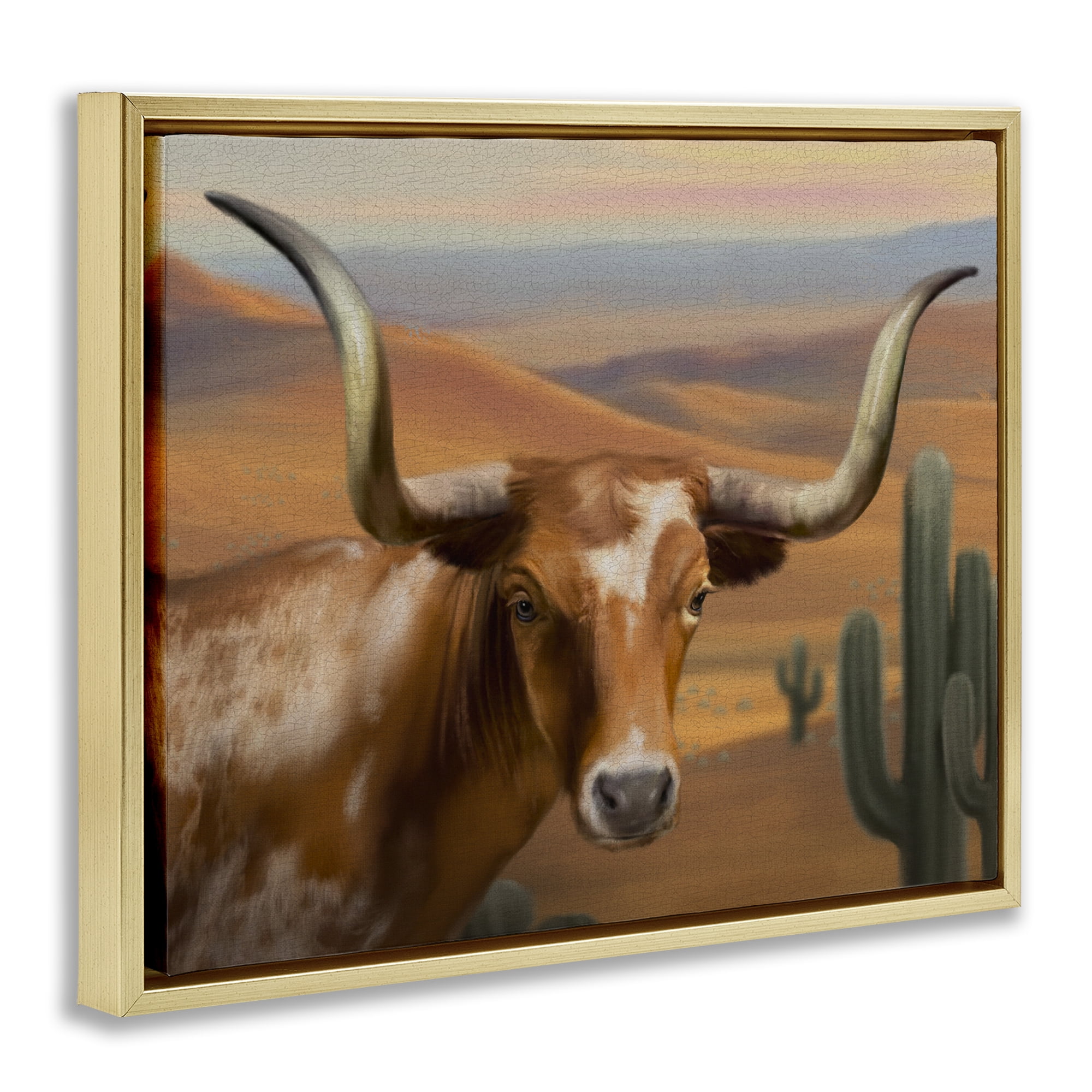 Stupell Industries Longhorn Western Landscape Gold Framed Floater Canvas Wall Art, design by Matthew Piotrowicz