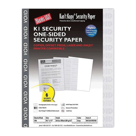 UPC: 0708081175425 | Blanks USA Kan t Kopy 8.5  x 11  Security Paper 60 lbs. Gray 500 Sheets/Ream (KK15A1VGYNB)