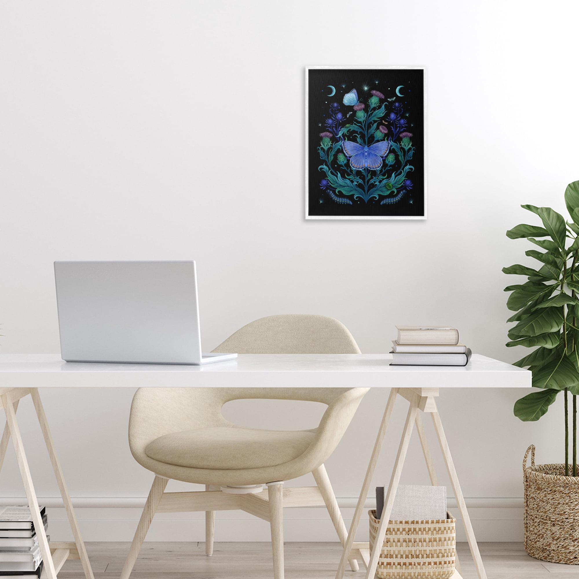 Stupell Industries Thistles & Insects at Night White Framed Giclee Art, design by Episodic Drawings
