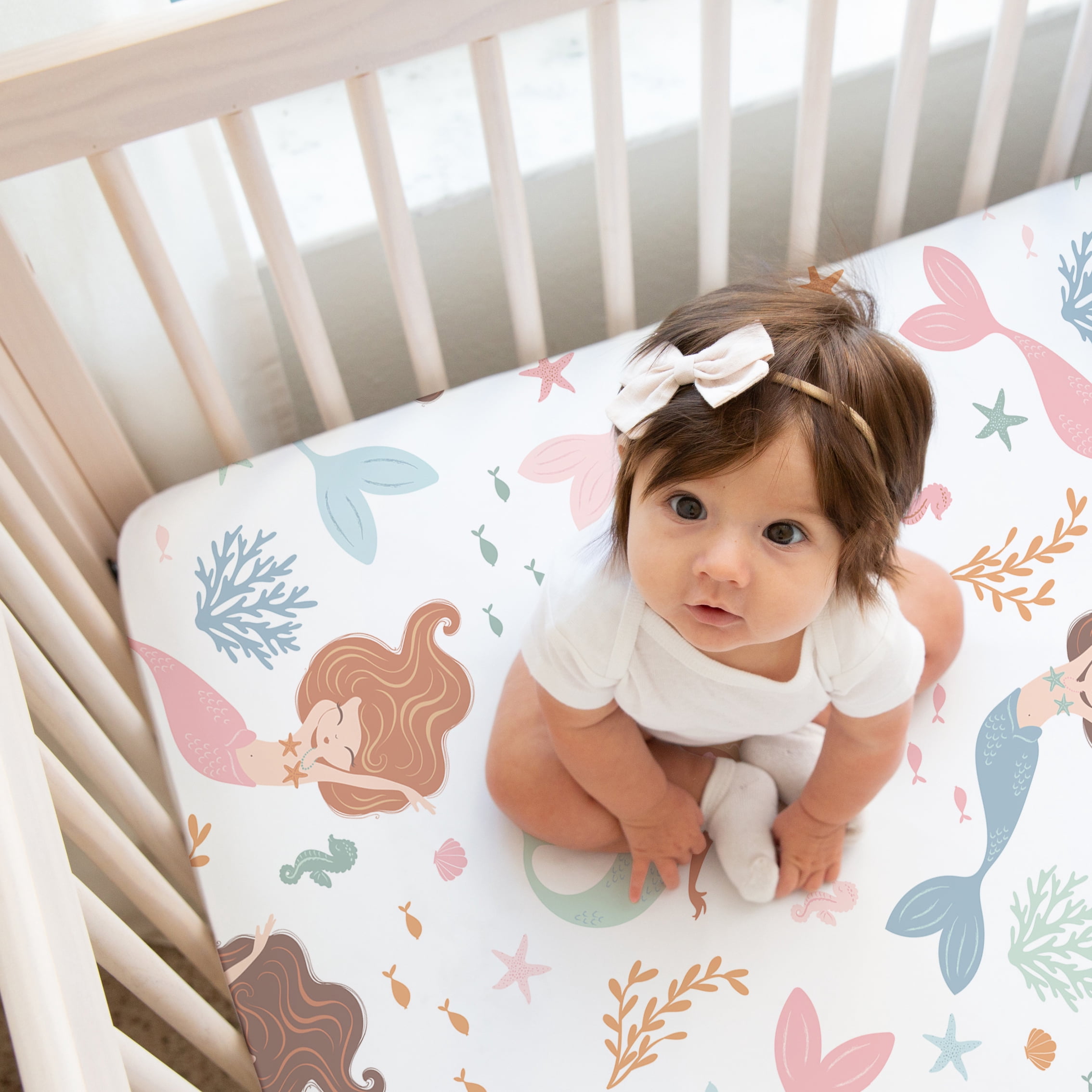 Sweet Jojo Designs Mermaids Pink Blue Orange Fitted Crib Sheets 2 Piece Set