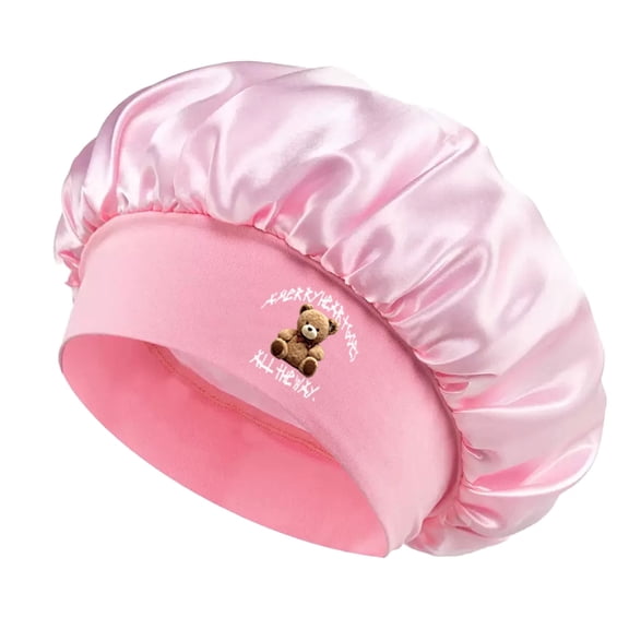 Cartoon Bear Bonnet Caps for Sleepping for Women and Men Summer Beanie Hair Hats Single Satin Layer,Pink