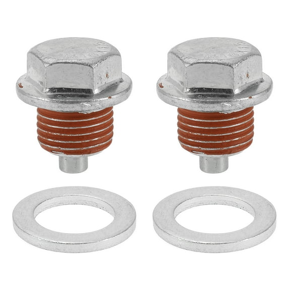 Unique Bargains Universal Oil Drain Plug Anti Leakage Oil Pan Drain Bolt Screw Thread Repair Aluminum 2 Set with Gasket Silver Tone Red Magnetic M16x1.5