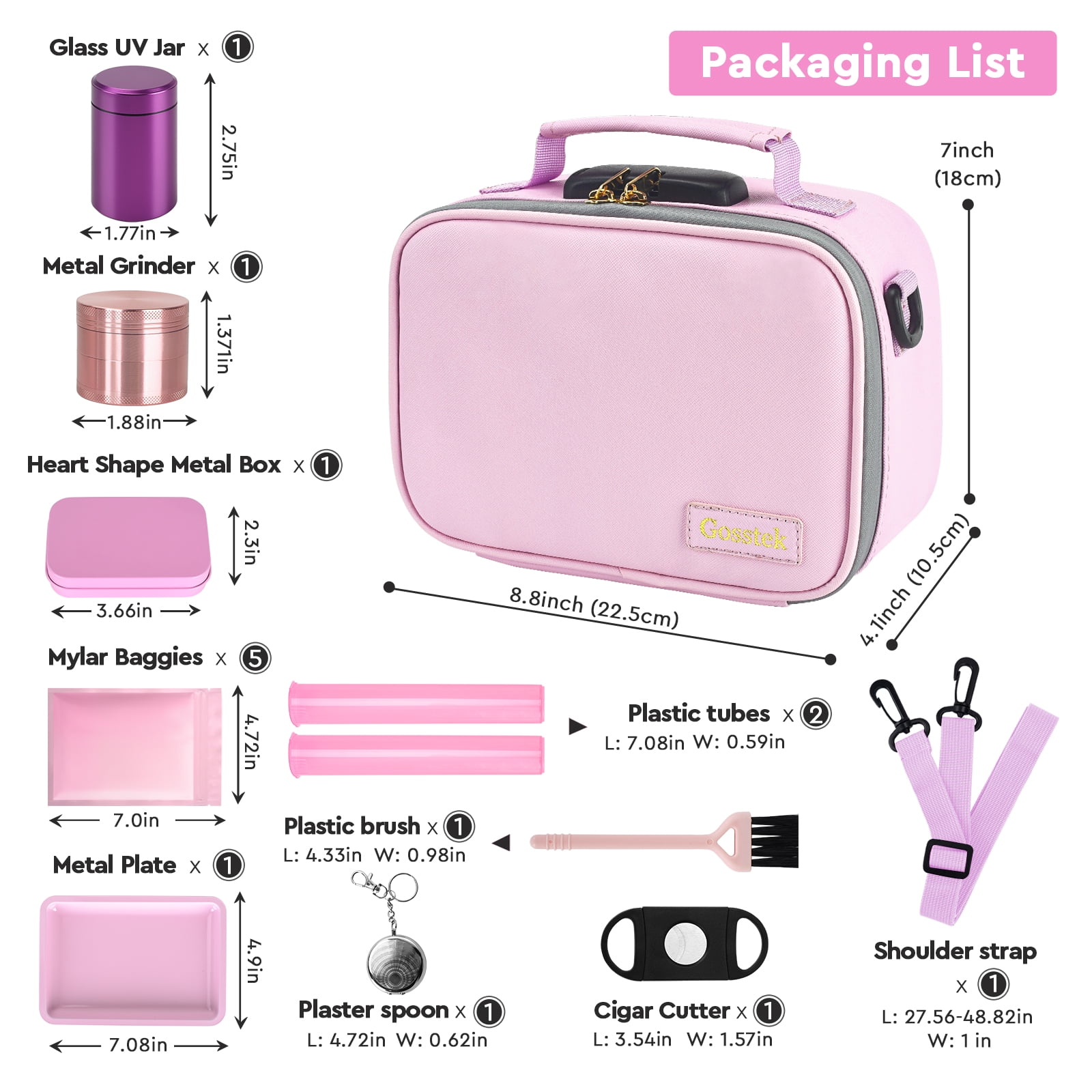 PU Leather Smell Proof Bag with 10PCS Accessories, Portble Smell Proof Locking Box Case (Pink)