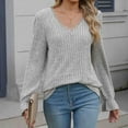 thumbnail image 5 of Scyoekwg Womens Long Sleeve Fall Tops V-Neck Stripe Brushed Tops Vintage Loose Fall Clothes Dressy Casual Blouses Fashion Solid Color Blouses(Gray,S), 5 of 7