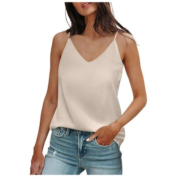 Undershirts for Women Summer V Neck Tank Tops For Women Silk Satin Summer Sleeveless Camisole Straps Top Supportive Tube Top Top Crop Top Camisoles plus Size 4 1 Deep V Tops for Women