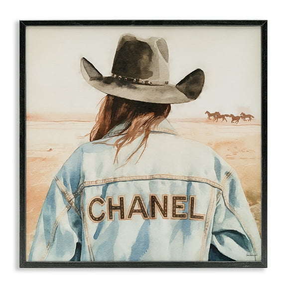 Stupell Industries Desert Cowgirl Glam Brand People Painting Black Framed Art Print Wall Art, 12 x 12