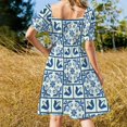 thumbnail image 3 of Lisbonne Robe Sans Manches Bleue Azulejo Cocktail de Robes Robe Élégante, 3 of 4