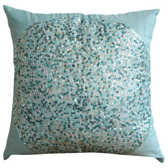 Blue Shams, Sequins Medallion Sparkly Pillow Shams, 24x24 inch (60x60 cm) Pillow Shams, Square Silk Pillow Sham, Pillow Shams, Modern, Circles & Dots - Blue Eye Sparkle