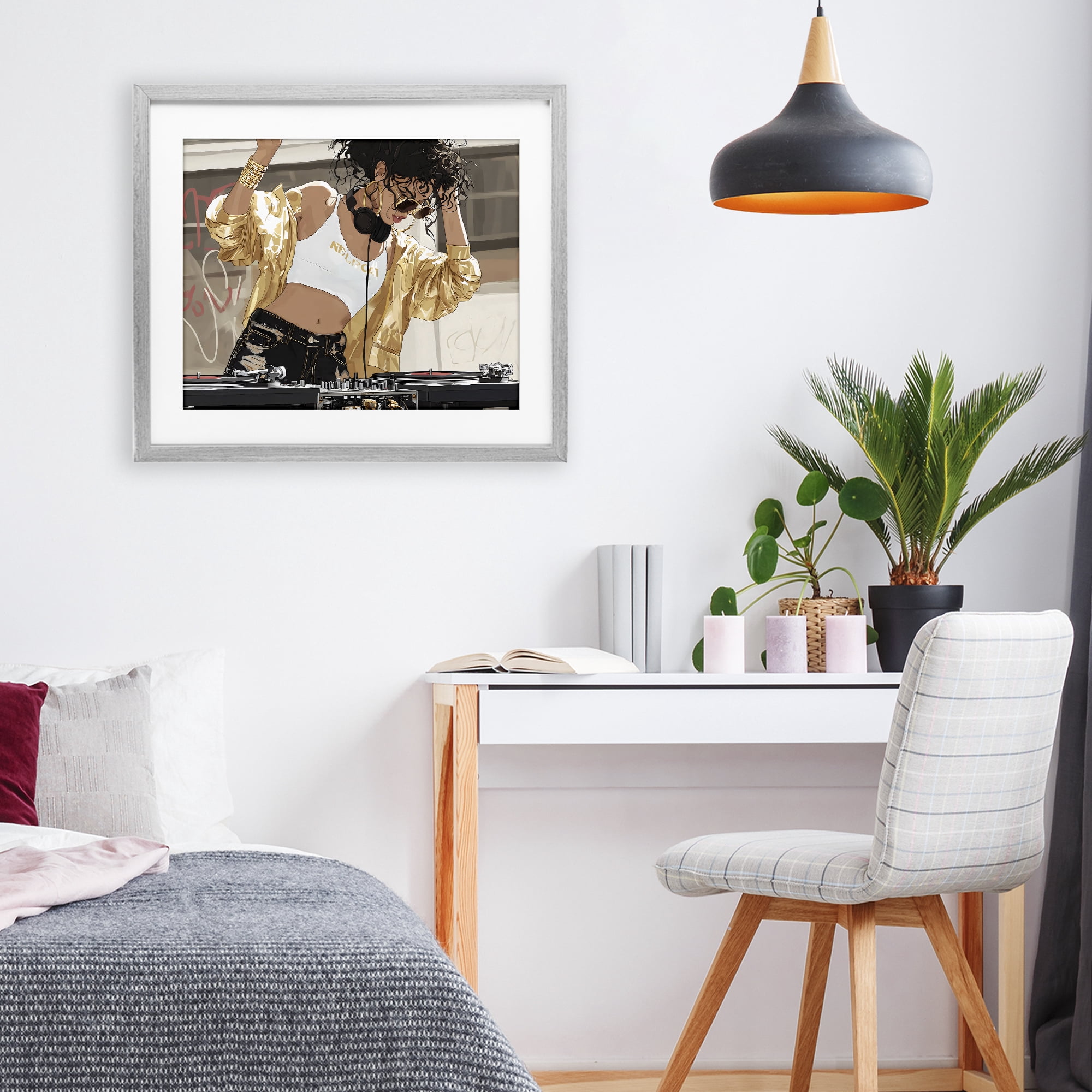 Stupell Industries Gold Accented DJ Gray Framed Print Under Glass, design by Franklyn Gregory