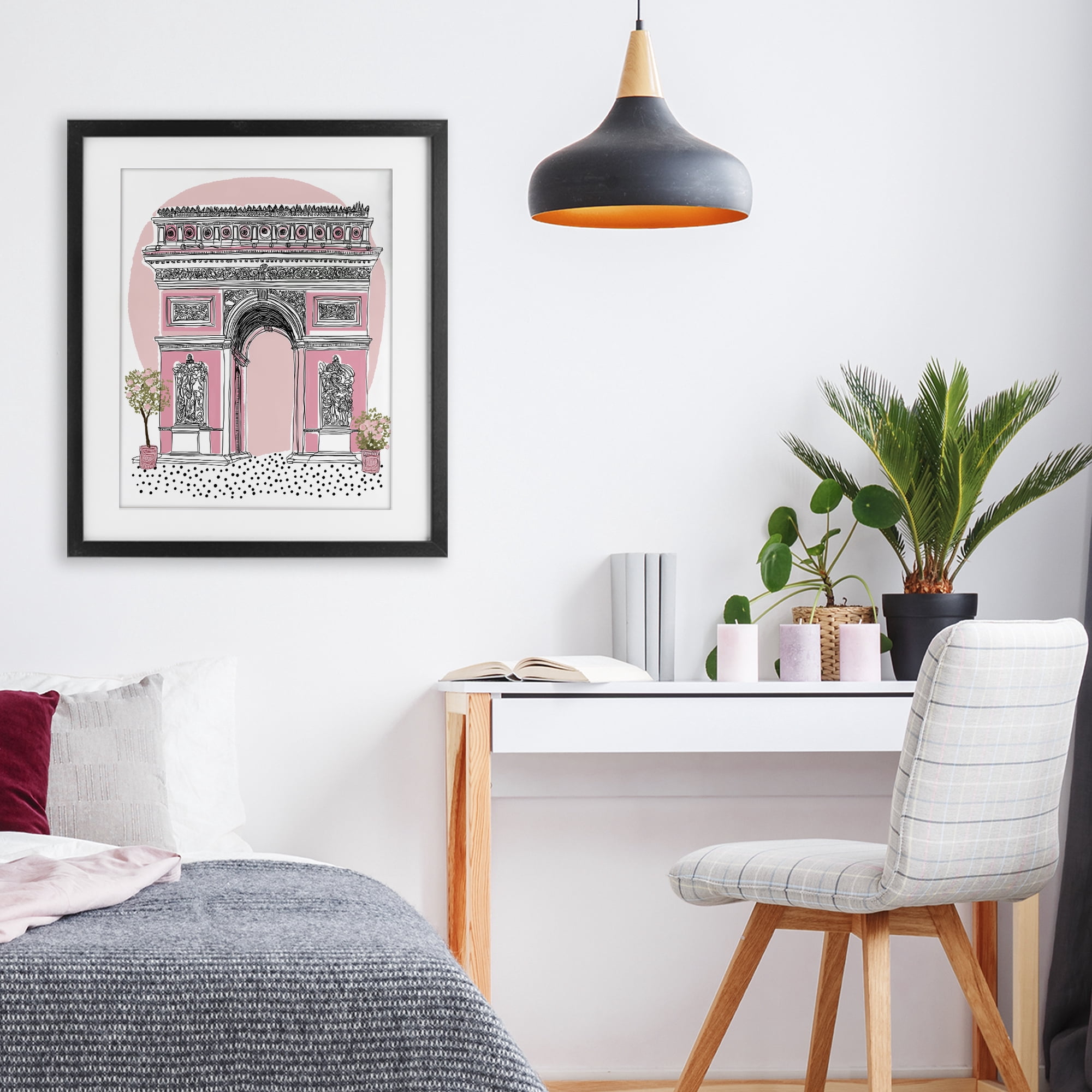 Stupell Industries Pink Neoclassical Archway Black Framed Print Under Glass, design by Jess Stempel