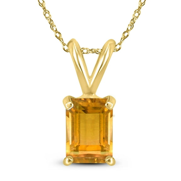 SZUL Women's 14K Yellow Gold 8x6MM Emerald Shaped Citrine Pendant
