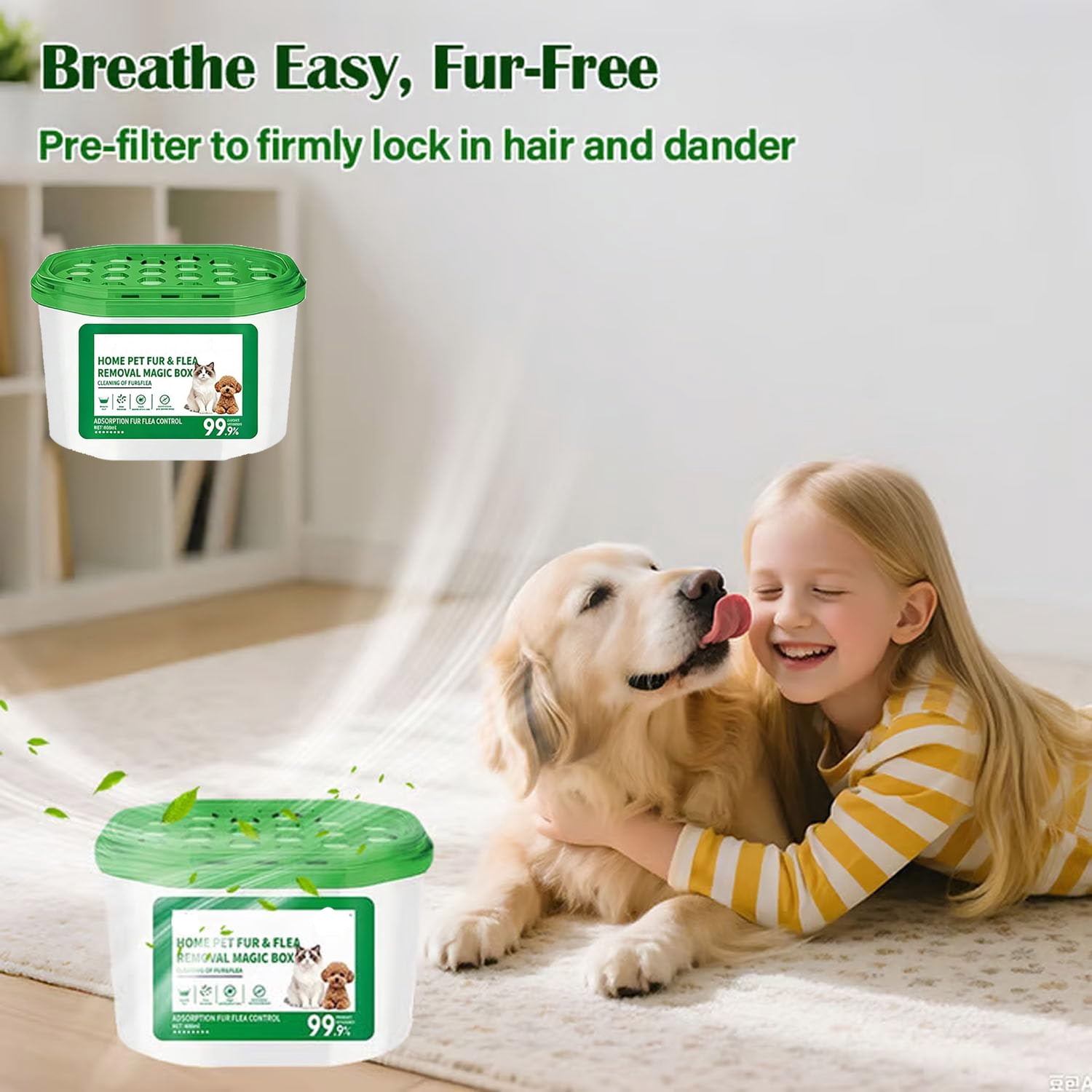 Home Pet Fur & Odor Removal Magic Box, Indoor Air Purification Dust Removal Magic Box for Home Pet Hair, Portable Odor Eliminator & Dust Collector for Bedroom, Living Room (3 PCS )