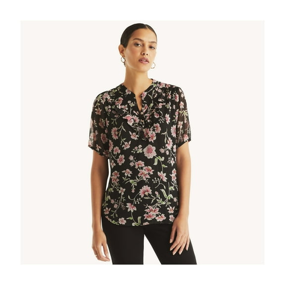 Nautica Womens Printed Ruffled Blouse, Multicoloured, Small