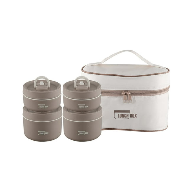 yuksok 4 Pieces Insulated Lunch Box Set Stackable Hot or Cold Food Storage Airtight Lid Brown