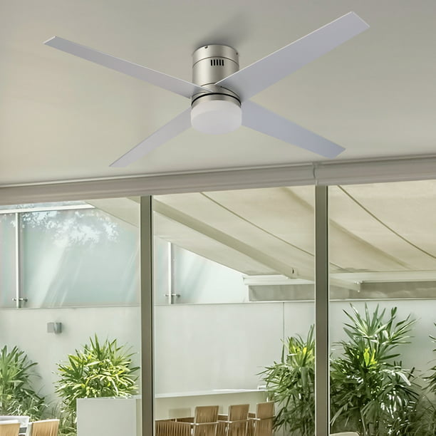 52 Modern Ceiling Fan With Led Lights, Brushed Nickel Ceiling Fan Flush Mount