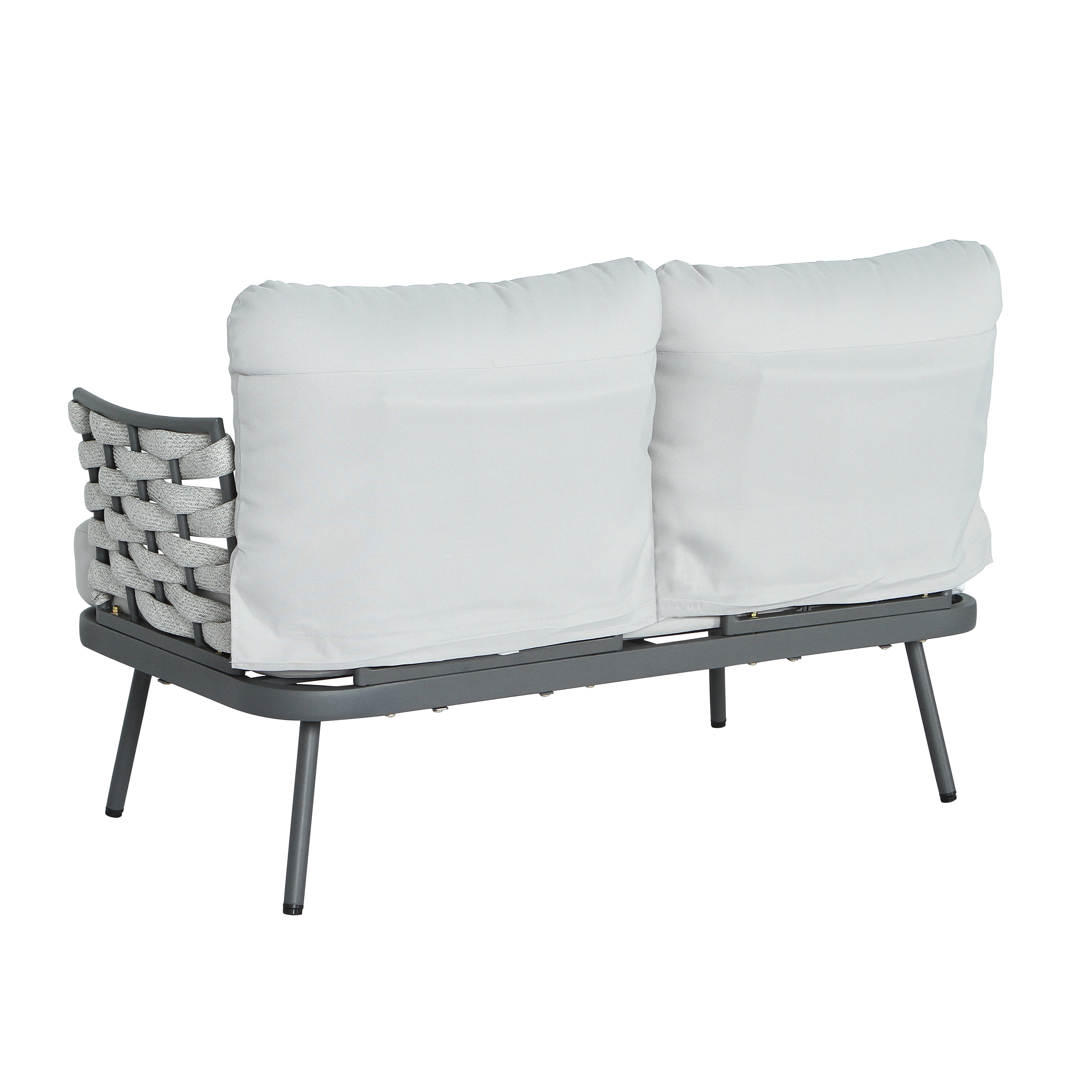 Loveseat and Table, Outdoor Steel Furniture for Patio Garden, Grey