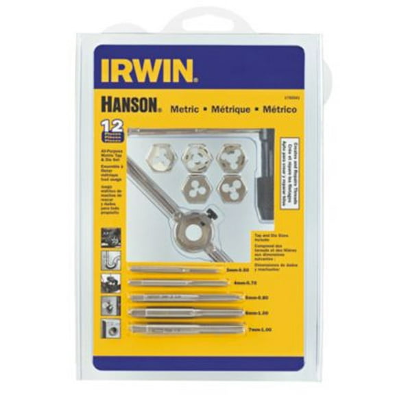 Irwin Hanson High Carbon Steel Metric Tap and Die Set 3mm-7mm 12 pc.