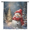 thumbnail image 2 of Red Snowman Christmas Semi Sheer Curtains Drapes for Living Room, Bedroom, French Doors Window 84 Inches Long, Xmas Snowflake Oil Painting Rod Pocket Chiffon Curtain Drapery Voile Draperies Panel, 2 of 6
