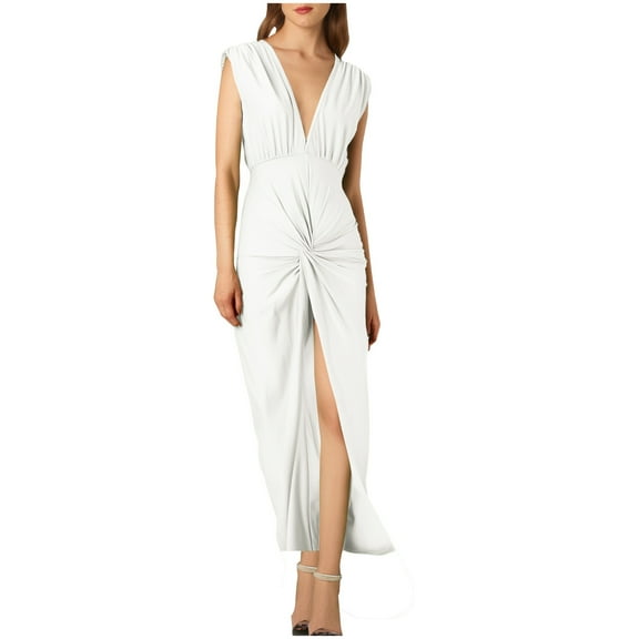 hotojiny Cocktail Dresses for Women Elegant Sleeveless Deep V Neck Party Prom Dress Trendy Slim Split Maxi Dress