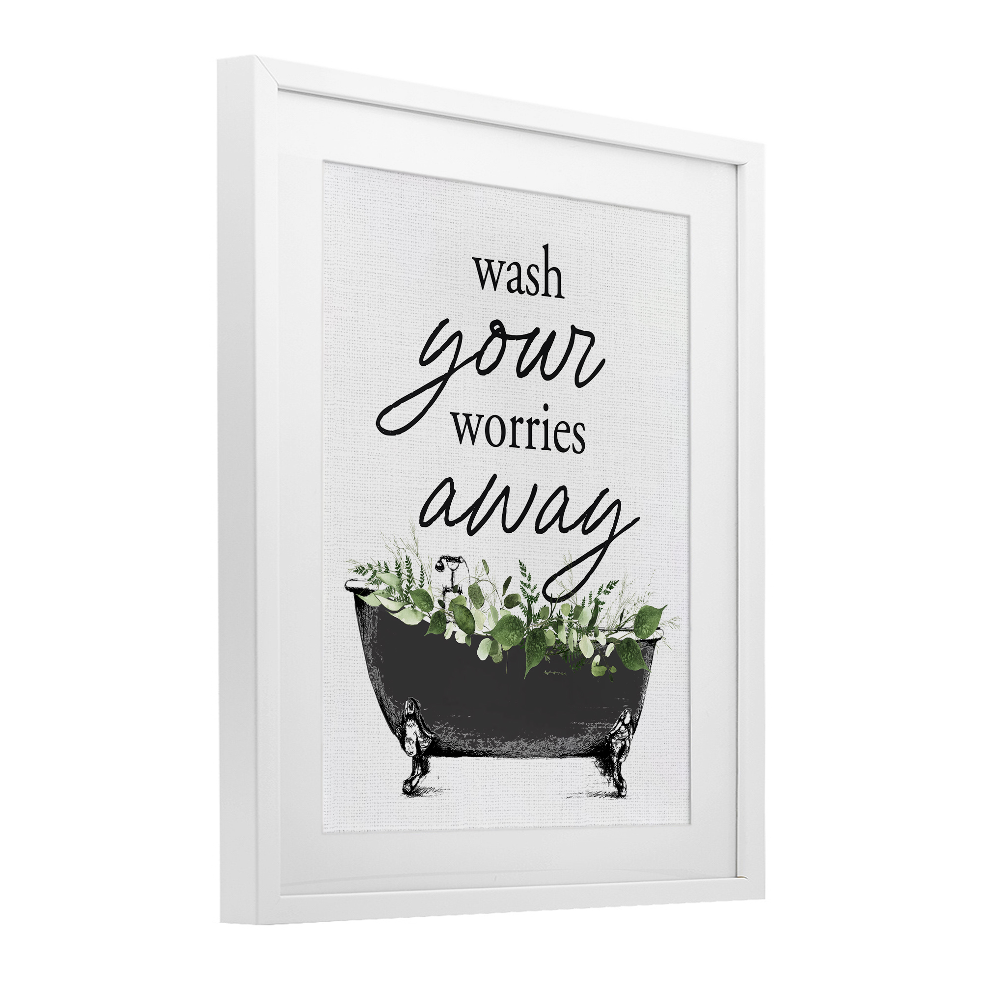 Wash Worries Away Herbs White Framed Print Under Glass, design by Lettered and Lined