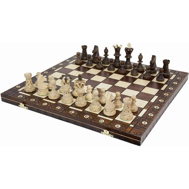 Handmade Chess Set European Ambassador with 21 Inch Board and Hand Carved Chess Pieces WEGIEL