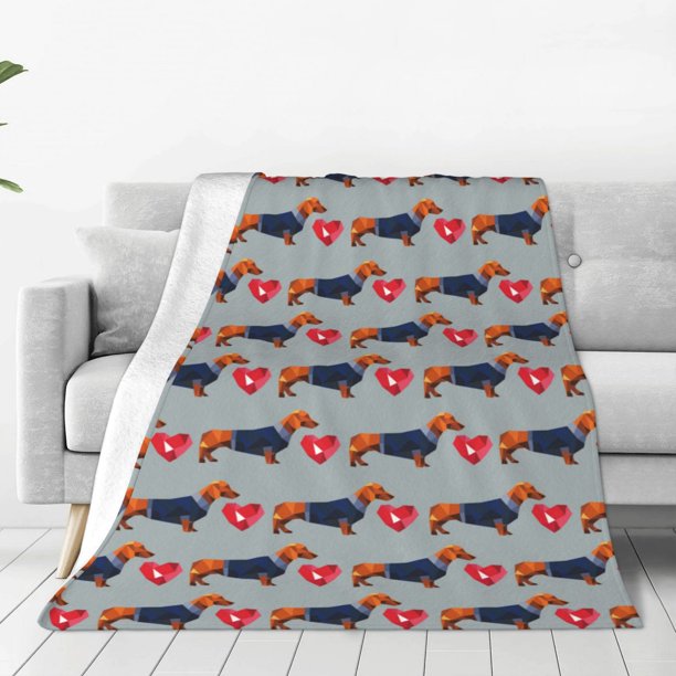 Balery Dachshund Dog Heart Manta de Felpa Suave y Acogedora – Cobija de Franela Aterciopelada para Cama, Lavable y Cálida para Sofá, Mascotas, Transpirable-80"x60"