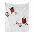 thumbnail image 1 of Rowan Soft Flannel Fleece Throw Blanket, Kids Themed Cartoon Style Birds on Branches Funny Happy Christmas Design, Cozy Plush for Indoor and Outdoor Use, 50" x 70", Red Black White, by Ambesonne, 1 of 6
