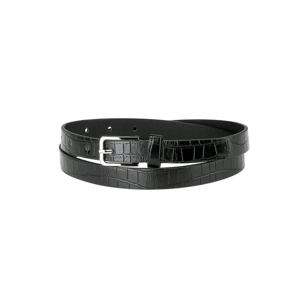 Cinturones delgados para mujer INSPIRE CHIC con hebilla de un solo pin, cinturón de cuero sintético impreso con animales, se ajusta a la cintura de 77-94cm/30-37" Patrón de piedra negra