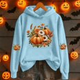 thumbnail image 3 of Halloween Hoodie Pumpkin Season Themed Printed Hooded Sweatshirts Women Fall Pullover Tops (A1-Light Blue M), 3 of 4
